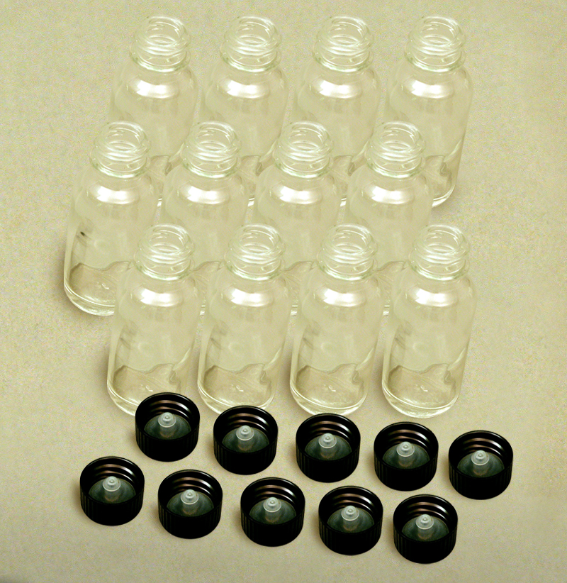 1-OZ. BOTTLES & CAPS, ONE DOZEN